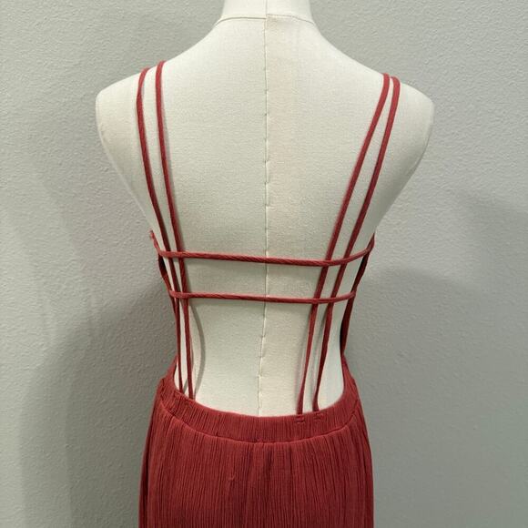 Lulus Lost in Paradise Rusty Rose Maxi Dress Open Back Small Wedding Vacation - Picture 3 of 10